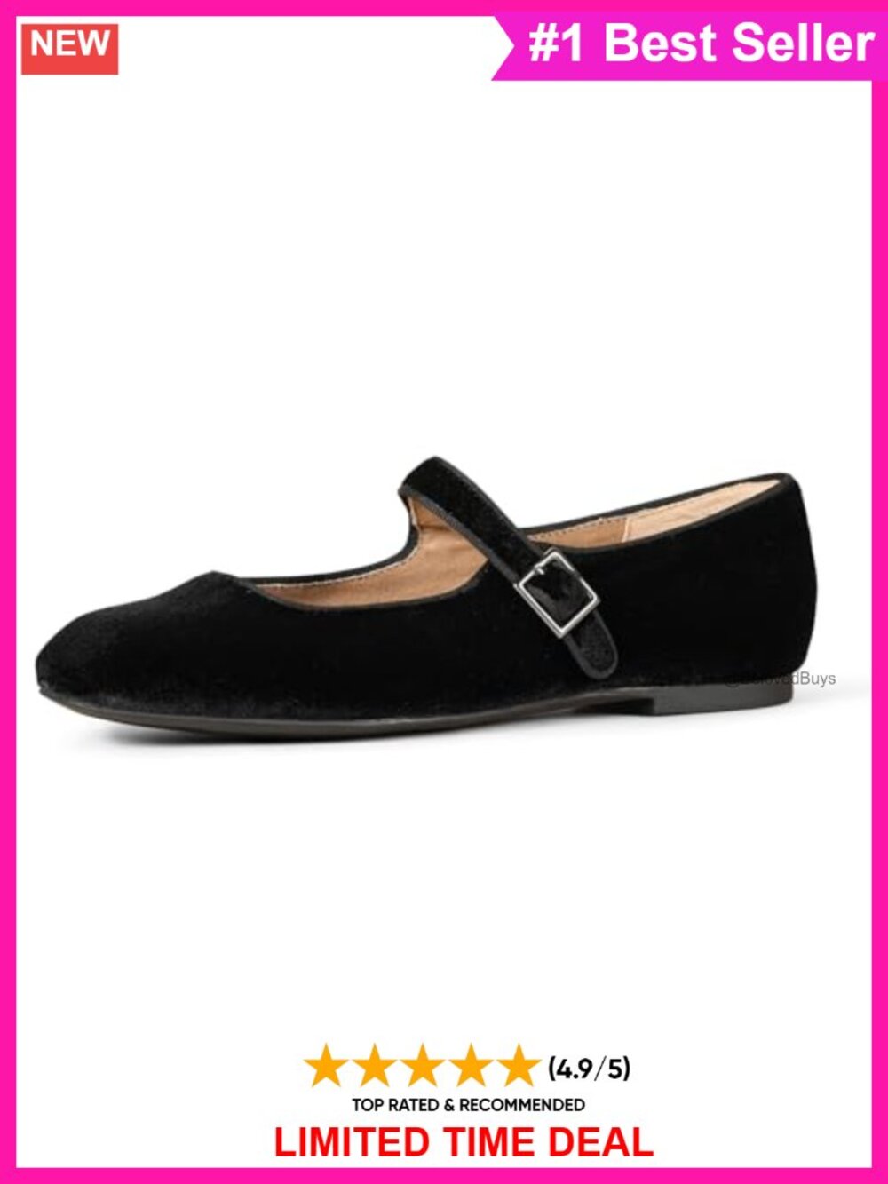 Faux Suede Mary Jane Ballet Flat Square Toe Buckle Strap Cushioned